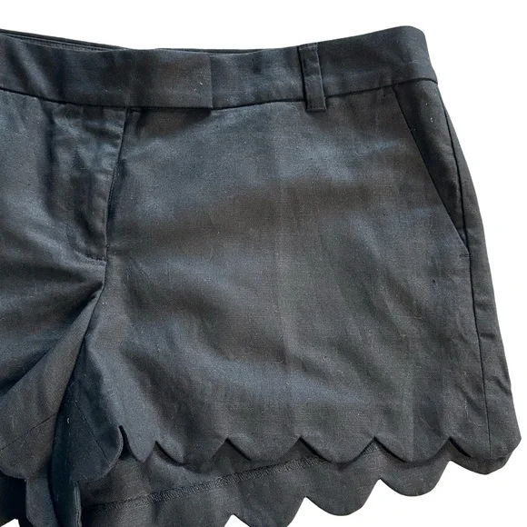 J Crew NWT Black Linen Blend Scalloped Hem 4” Inseam Shorts Women’s Size 14 - Picture 4 of 16